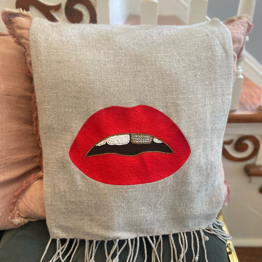 Jonathon Adler Lips Embellished Throw Blanket